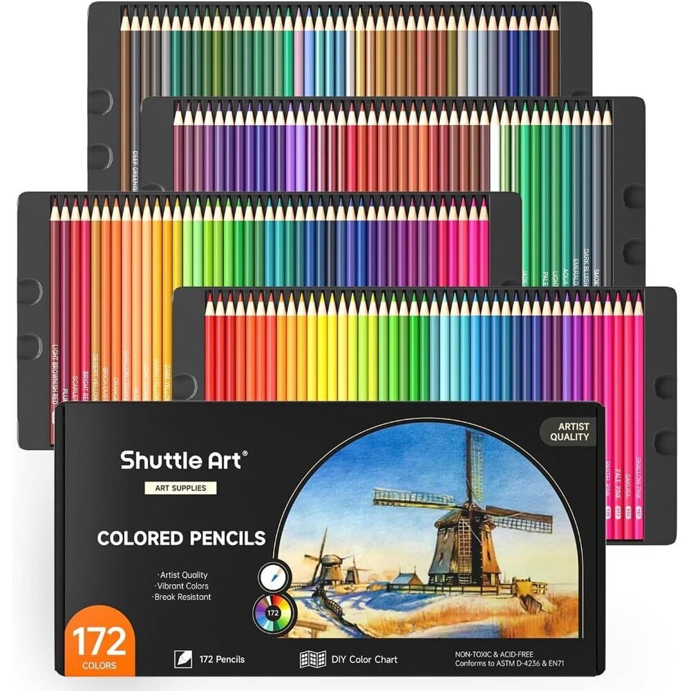 172 Colored Pencils for Adult Coloring Books, Soft Core Color Pencil Set for Art